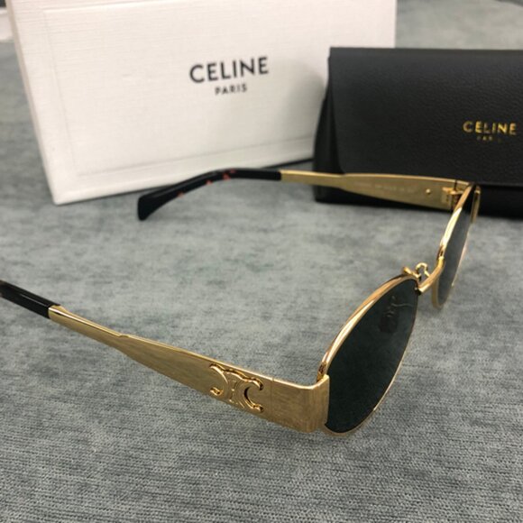 Celine Triomphe Gold Metal Oval Sunglasses - Picture 3 of 6